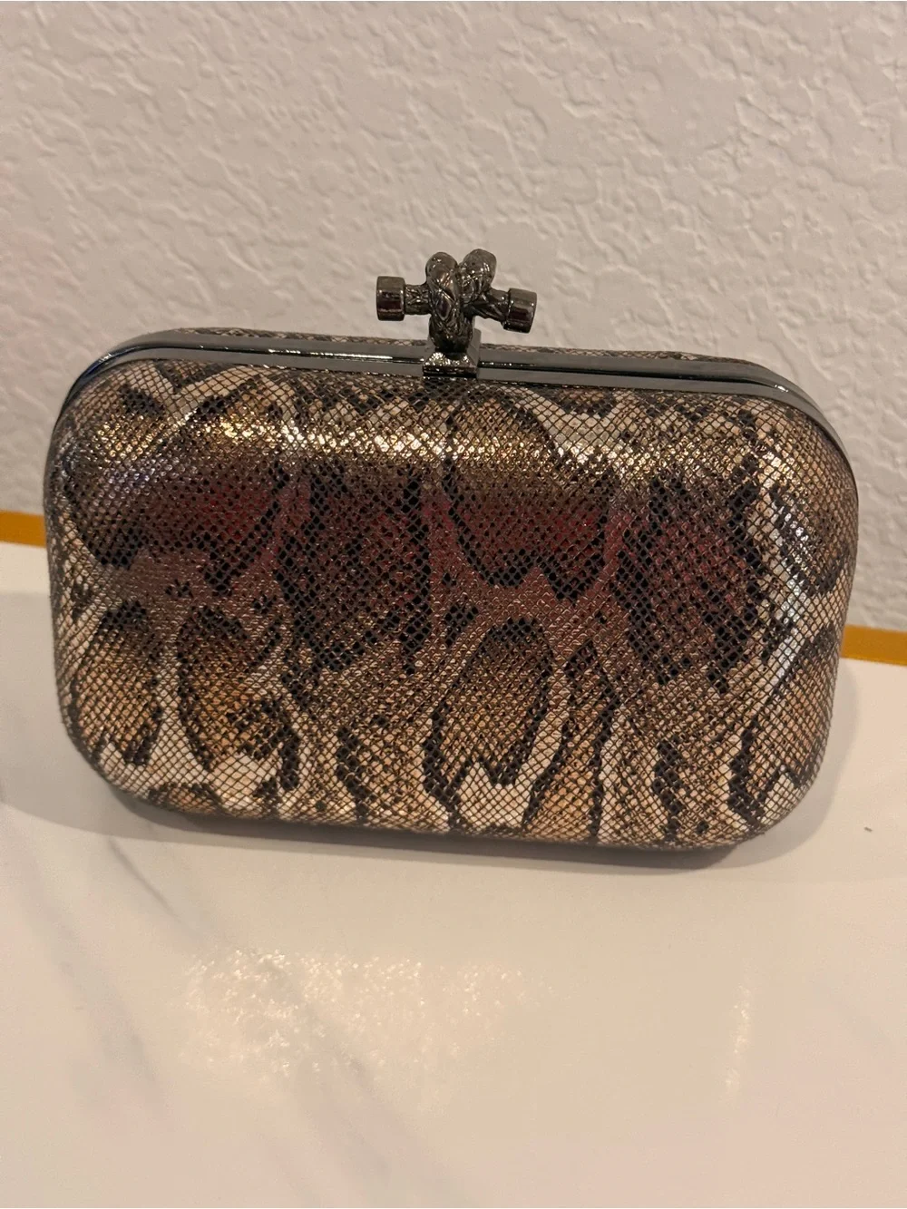 Snakeskin‎ Pattern Hard Clutch - Brown & Black